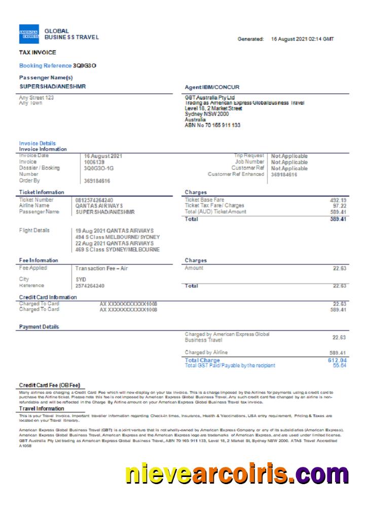 USA American Express invoice
